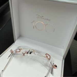 Disney 100 Minnie fine silver plated adjustable bracelet. NEW in celebration box